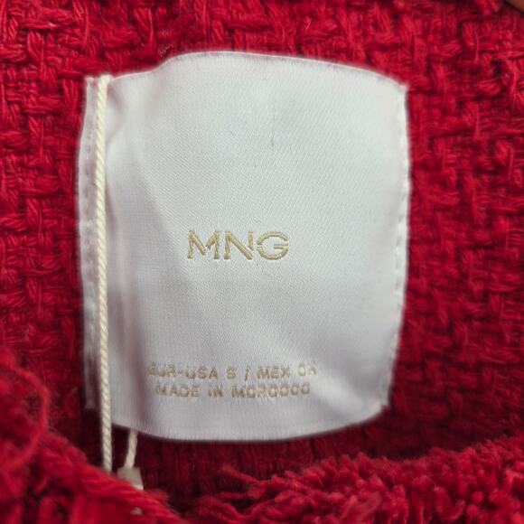 NWT Mango S Red Wintour Tweed Jacket Button Down Collarless Knit Long Sleeve - Picture 4 of 11